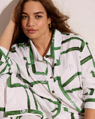 Dawn Linen Blend Hi Low Tunic - Green Paint Print