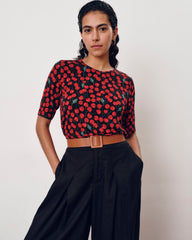 Lily Liquid Jersey Crew Neck Stovepipe Tee - Very Cherry Print