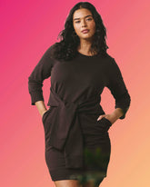 Misa Tie Sweatshirt Dress - Deep Brown