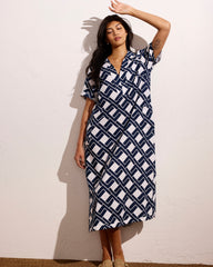 Padma Polo Neck Linen Blend Dress - Geometrica Print