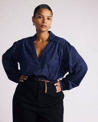 Maisie Cotton Chambray Blouse - Dark Indigo