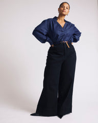 Maisie Cotton Chambray Blouse - Dark Indigo