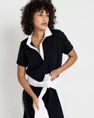 Varsity French Terry Polo Dress - Black/White