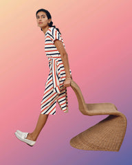 Crescent Breton Stripe Knot Dress - Red/White/Blue Stripe