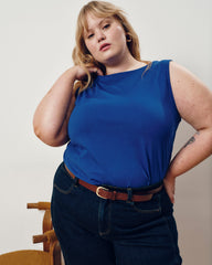 Noyack Breton Stripe Boatneck Tank - Solid Ultramarine