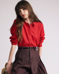 Elbe Popover Stretch Linen Blend Shirt - Brilliant Red