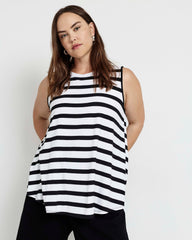 Heatwave Divine Jersey Flared Tank - Black/White Stripe