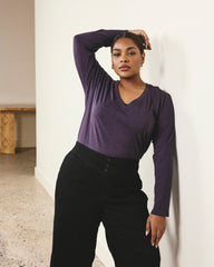 Light-As-Air Long Sleeve V Neck Tee - Purple Jewel