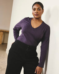 Light-As-Air Long Sleeve V Neck Tee - Purple Jewel