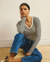 Long Sleeve V Rex - Ecru/Black Stripe
