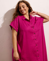 Dune Linen Blend Shirtdress - Hyper Pink