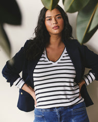 Light-As-Air Long Sleeve V Neck Tee - Zen Stripe