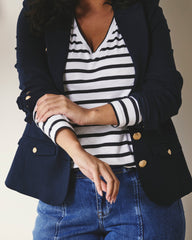 Light-As-Air Long Sleeve V Neck Tee - Zen Stripe