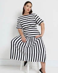 Thea Divine Jersey Midi Dress - Black/White Stripe