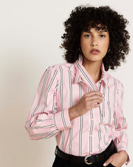 Janet Tie-Neck Cotton Poplin Shirt - Pink Horizon Stripe