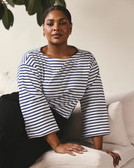 Montauk Breton Stripe Bell Sleeve Top - White/Cenote Stripe