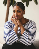 Montauk Breton Stripe Bell Sleeve Top - White/Cenote Stripe