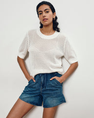 Rosie Pointelle Sweater Top - White
