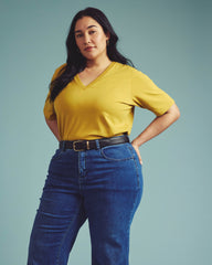 Maia Stovepipe Sleeve V Neck Tee - Yellow Ochre