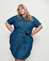 Perfect Tencel Chambray Short Sleeve Shirtdress - Midnight Blue