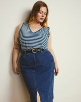 Double V Tank - Ink Blue/White Stripe
