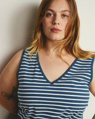 Double V Tank - Ink Blue/White Stripe