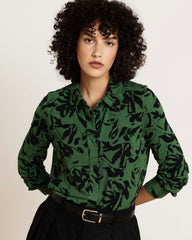 Elbe Liquid Jersey Shirt Classic Fit - Green Sgraffito Print