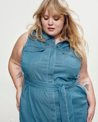 Perfect Tencel Chambray Sleeveless Savannah Shirtdress - Cove Blue
