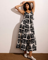 Promenade Linen Blend Jumpsuit - Ink Bloom Print