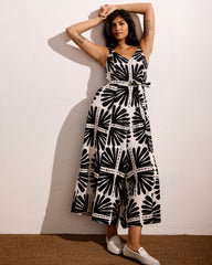 Promenade Linen Blend Jumpsuit - Ink Bloom Print