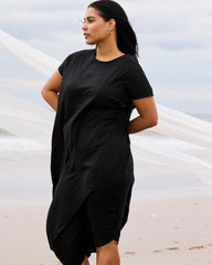 Iconic Stretch Linen Blend Geneva Dress - Black