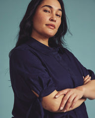 Luisa Short Sleeve Linen Blend Shirt - Navy