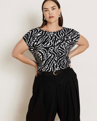 Heatwave Divine Jersey Flared Top - Black Bosco Print