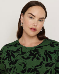 Lily Liquid Jersey Crew Neck Stovepipe Tee - Green Sgraffito Print