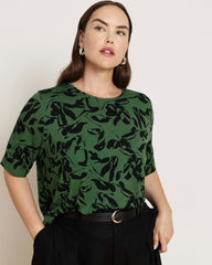 Lily Liquid Jersey Crew Neck Stovepipe Tee - Green Sgraffito Print