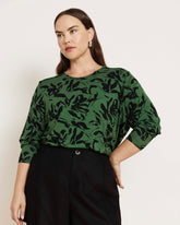 Joan Liquid Jersey Long Sleeve Top - Green Sgraffito Print