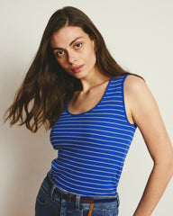 Daisy Ribbed Tank - Bright Blue/White Microstripe