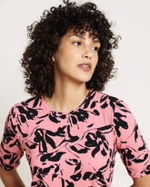 Lily Liquid Jersey Crew Neck Stovepipe Tee - Pink Sgraffito Print