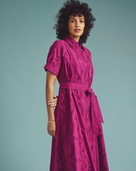 Tina Cotton Poplin Shirtdress - Hyper Pink