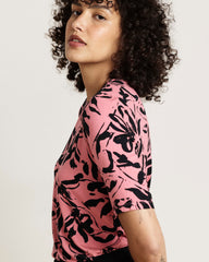 Lily Liquid Jersey Crew Neck Stovepipe Tee - Pink Sgraffito Print