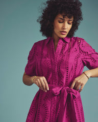 Tina Cotton Poplin Shirtdress - Hyper Pink