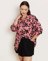 Elbe Liquid Jersey Shirt Classic Fit - Pink Sgraffito Print