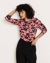 Joan Liquid Jersey Long Sleeve Top - Pink Sgraffito Print
