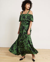Lisbon Convertible Stretch Cupro Maxi Dress - Green Sgraffito Print