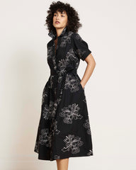 Tina Cotton Poplin Shirtdress - Hibiscus Embroidery