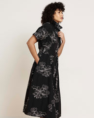 Tina Cotton Poplin Shirtdress - Hibiscus Embroidery