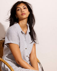 Dune Linen Blend Shirtdress - Beach Stripe
