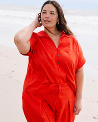 Sandy Short Sleeve Stretch Linen Blend Shirt - Shoreline Sunset
