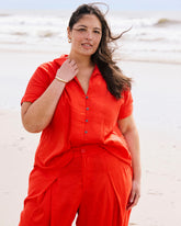 Sandy Short Sleeve Stretch Linen Blend Shirt - Shoreline Sunset