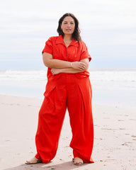 Marley Wide Leg Linen Blend Pants - Shoreline Sunset